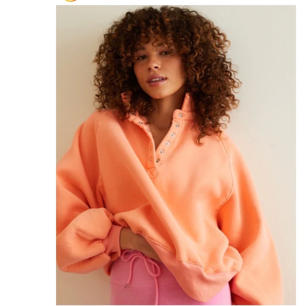 AS revival Peak Balloon Sleeve Pullover Coral Snap Sweatshirt size medium
